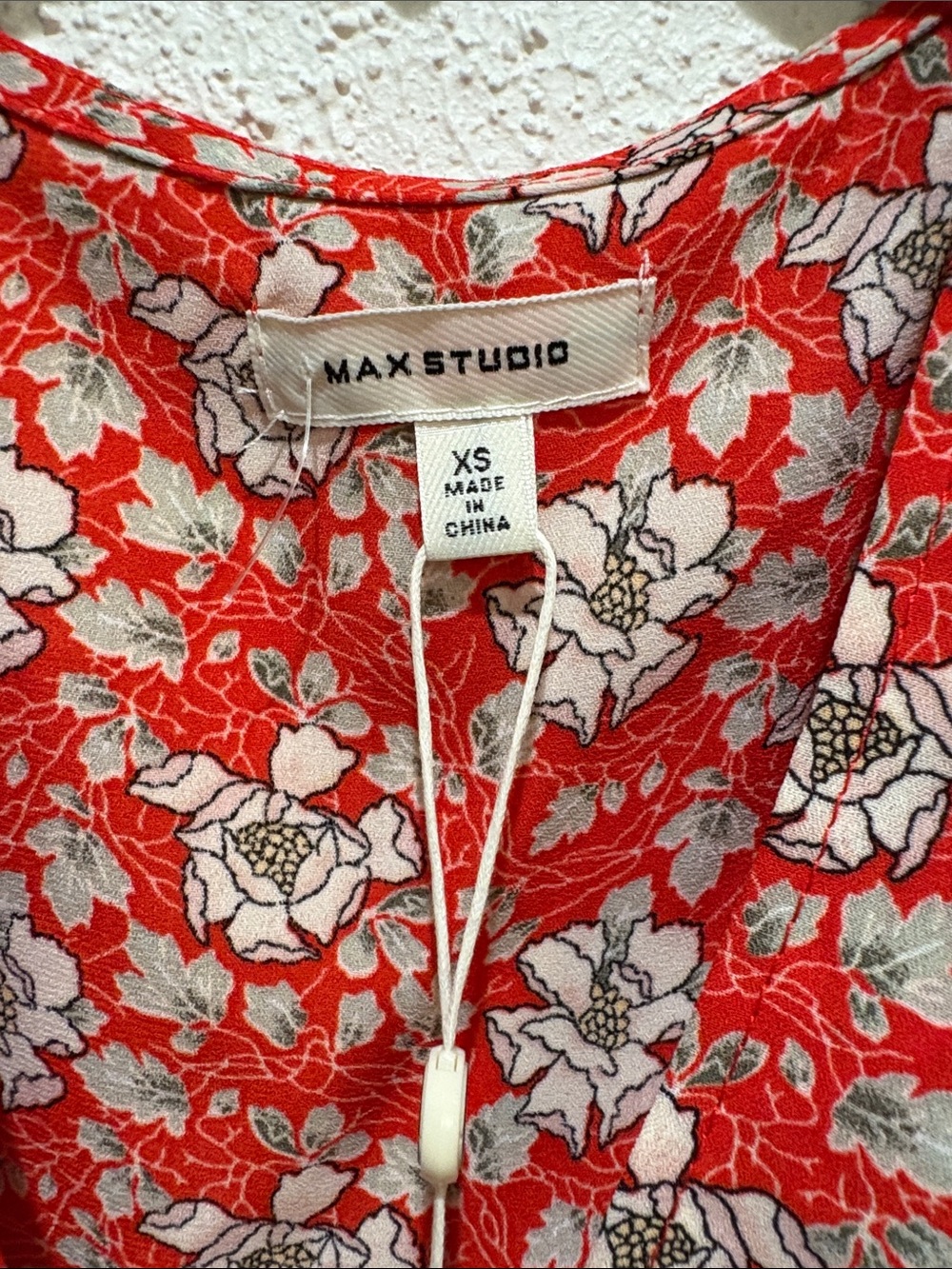 Max Studio Red Floral Ruffle Wrap Top - Picture 2 of 5
